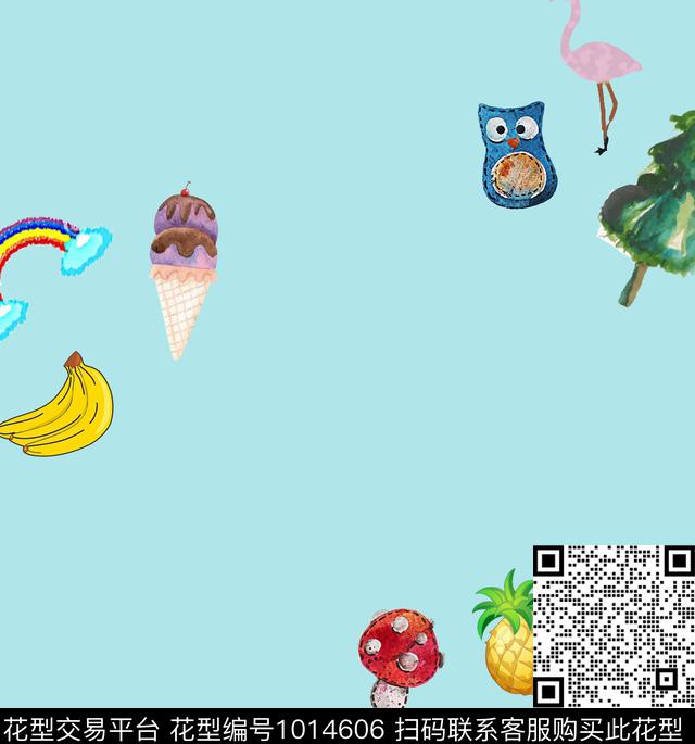 火烈鸟菠萝童装传统印花华亿平台下载（图片编号: 1014606） - 瓦栏（Walan）