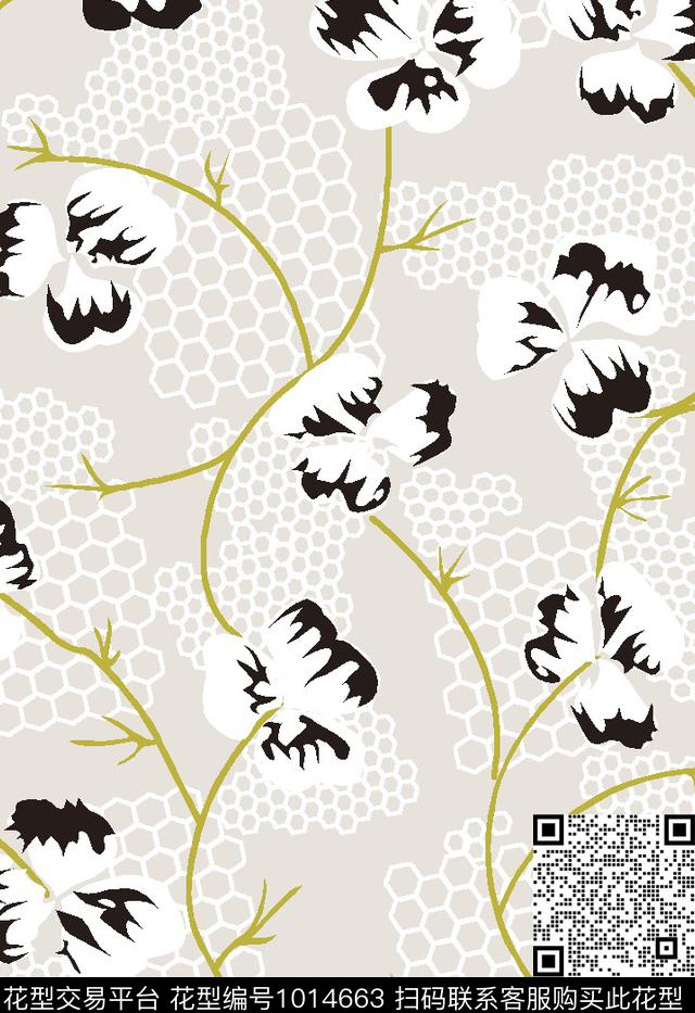 小碎花花卉几何数码印花华亿平台下载（图片编号: 1014663） - 瓦栏（Walan）