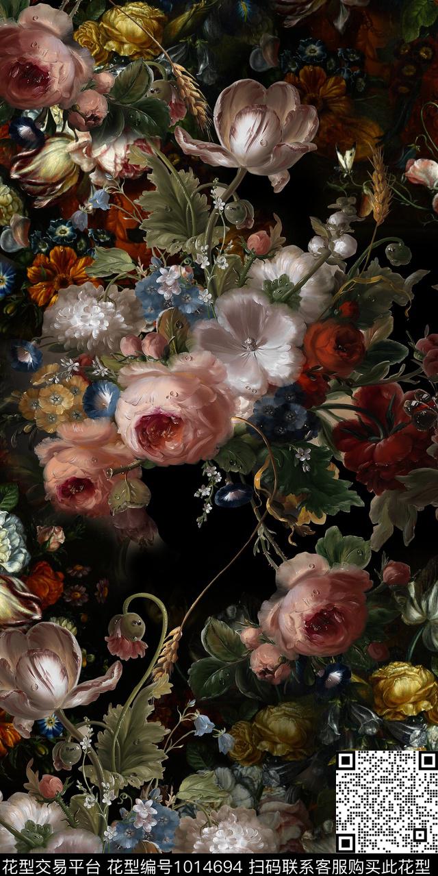数码华亿平台花卉大牌风数码印花华亿平台下载（图片编号: 1014694） - 瓦栏（Walan）