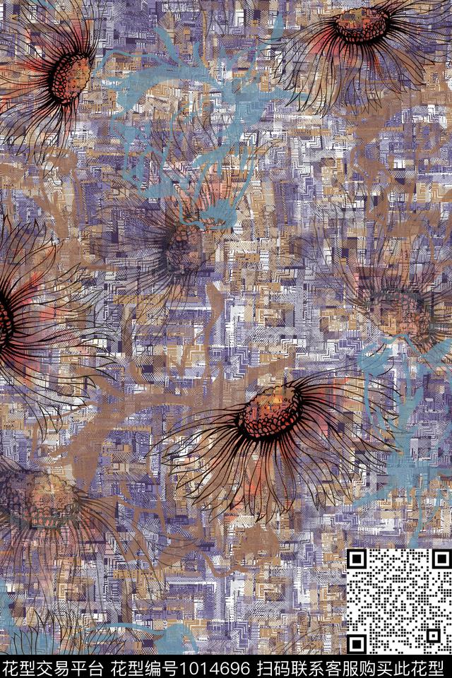 肌理花卉棉麻数码印花华亿平台下载（图片编号: 1014696） - 瓦栏（Walan）