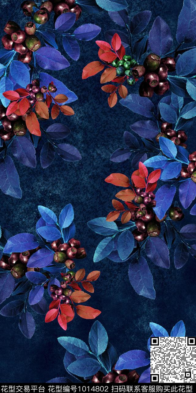 手绘花卉手绘叶子满版花卉数码印花华亿平台下载（图片编号: 1014802） - 瓦栏（Walan）
