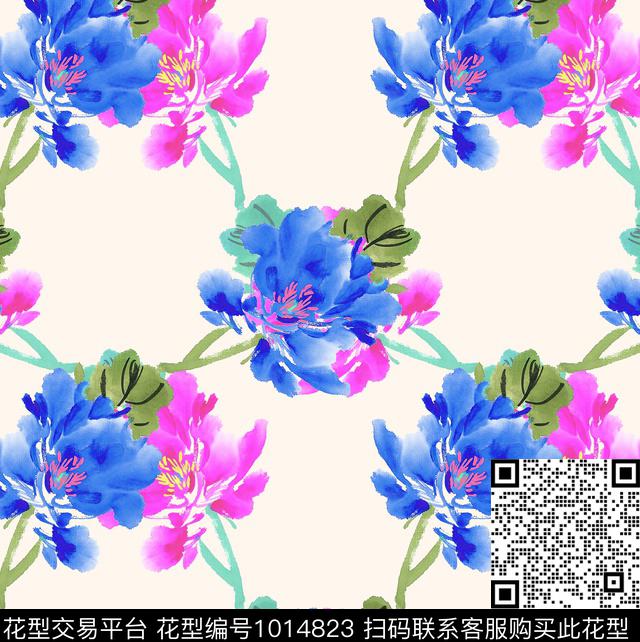 格子花卉炫彩数码印花华亿平台下载（图片编号: 1014823） - 瓦栏（Walan）