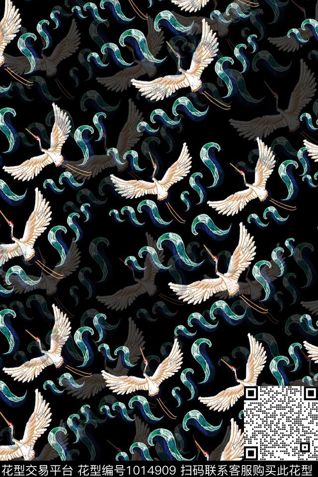 动物花卉仙鹤大牌风数码印花华亿平台下载（图片编号: 1014909） - 瓦栏（Walan）