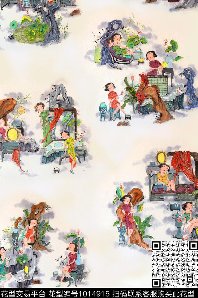 趣味中国风风景景观数码印花华亿平台下载（图片编号: 1014915） - 瓦栏（Walan）