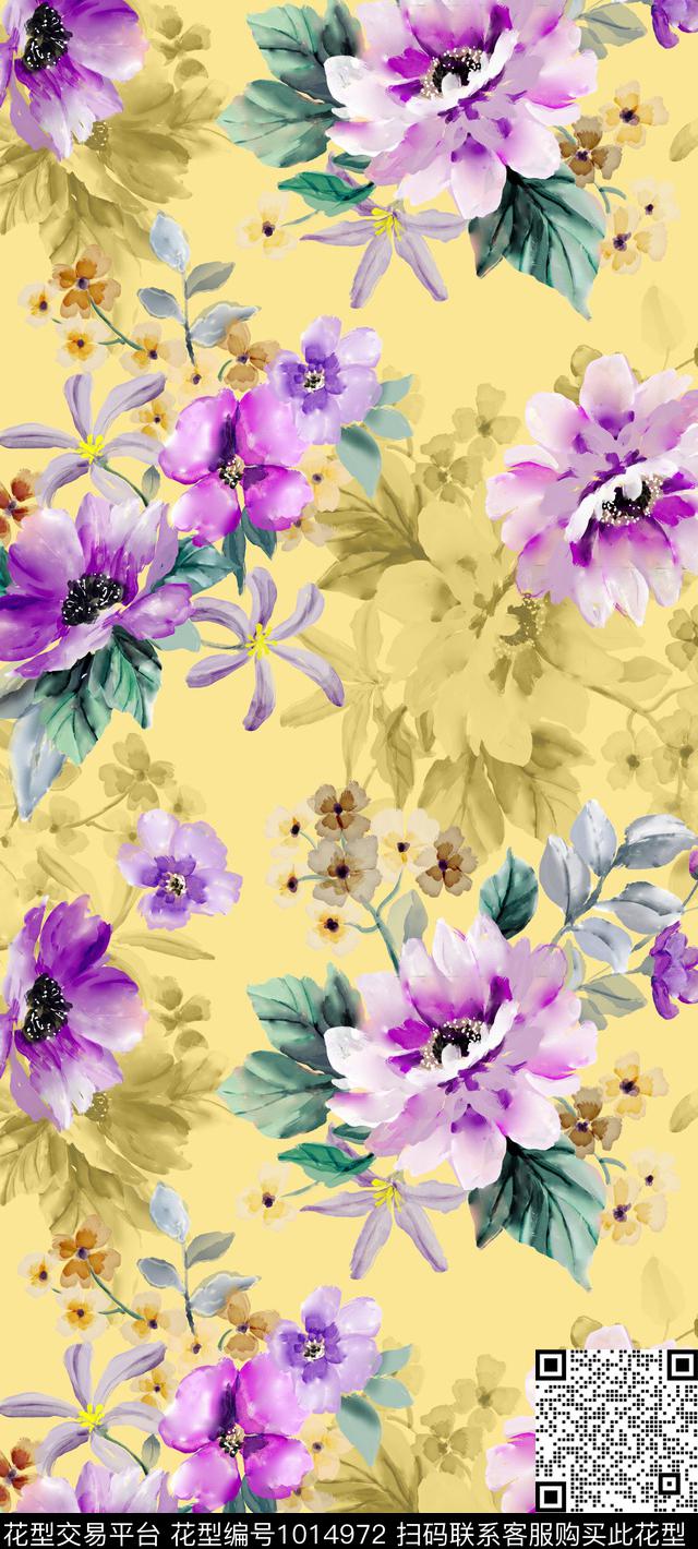 艺术花卉超大花卉水彩肌理数码印花华亿平台下载（图片编号: 1014972） - 瓦栏（Walan）