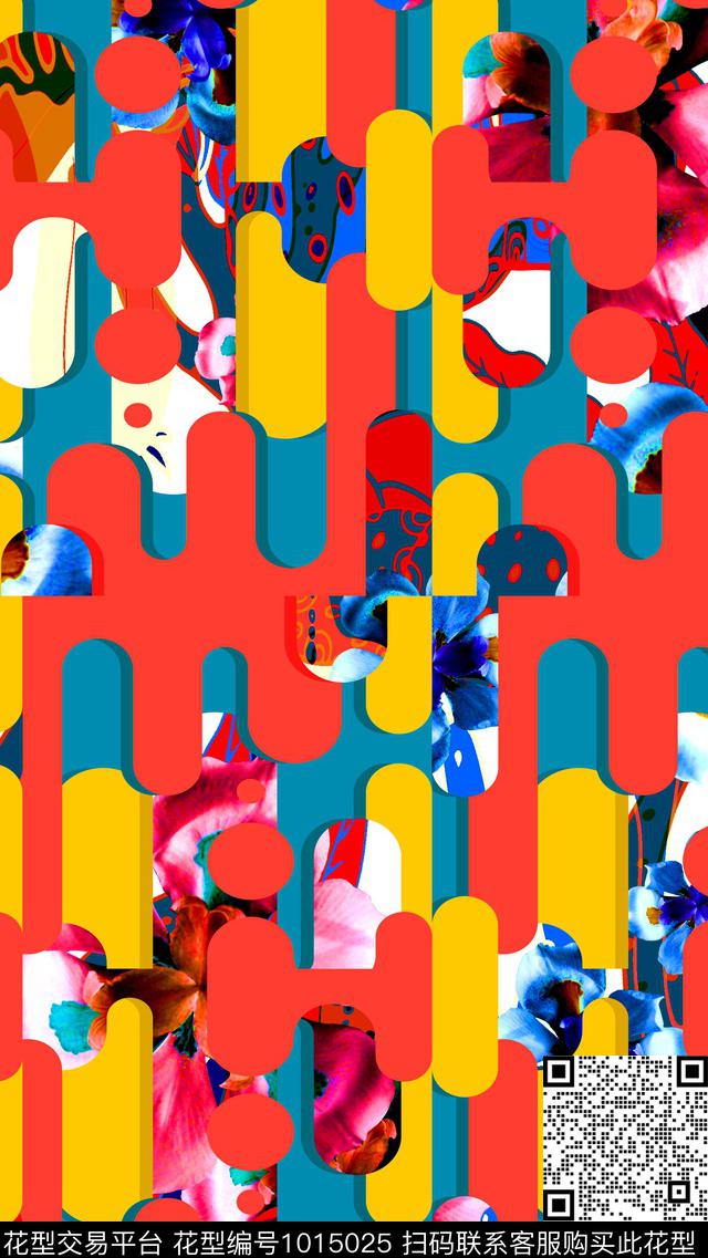 数码华亿平台花卉几何数码印花华亿平台下载（图片编号: 1015025） - 瓦栏（Walan）