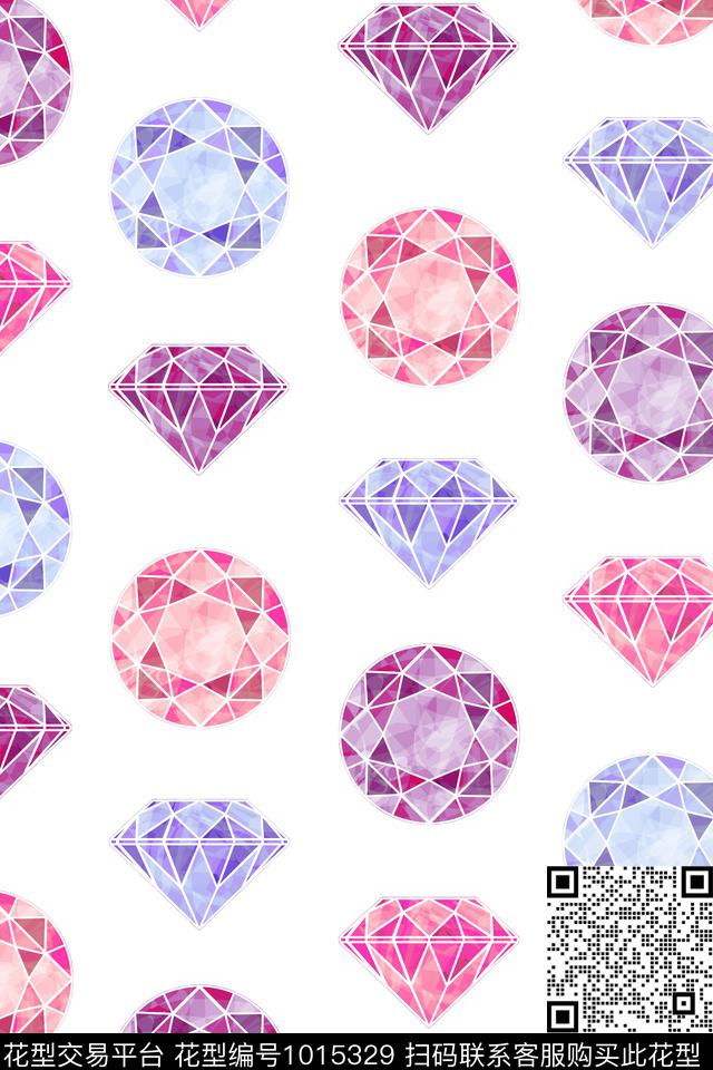 趣味几何花卉珠宝宝石数码印花华亿平台下载（图片编号: 1015329） - 瓦栏（Walan）