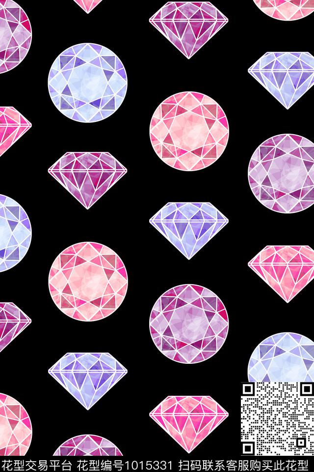 趣味几何花卉珠宝宝石数码印花华亿平台下载（图片编号: 1015331） - 瓦栏（Walan）