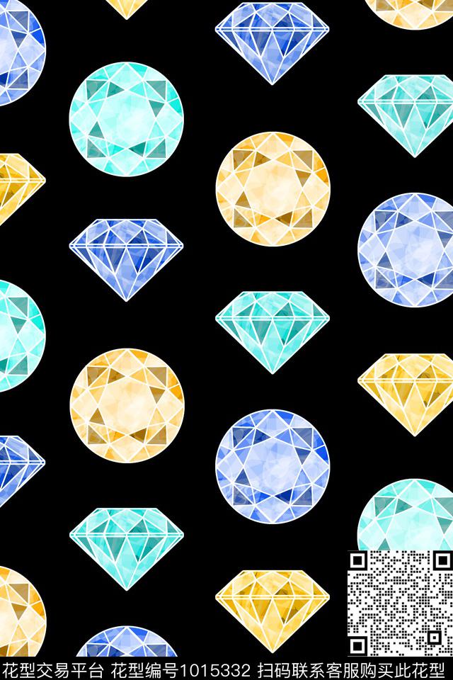 趣味几何花卉珠宝宝石数码印花华亿平台下载（图片编号: 1015332） - 瓦栏（Walan）