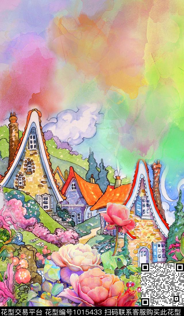 风景景观定位花数码印花华亿平台下载（图片编号: 1015433） - 瓦栏（Walan）