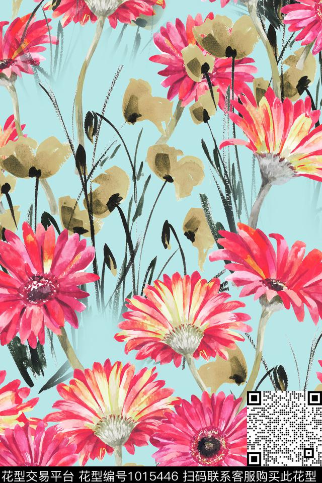 水彩花卉花卉葵花数码印花华亿平台下载（图片编号: 1015446） - 瓦栏（Walan）