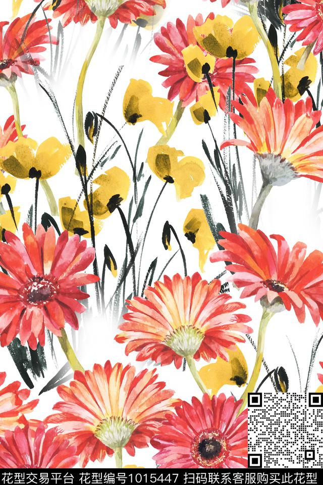水彩花卉花卉葵花数码印花华亿平台下载（图片编号: 1015447） - 瓦栏（Walan）