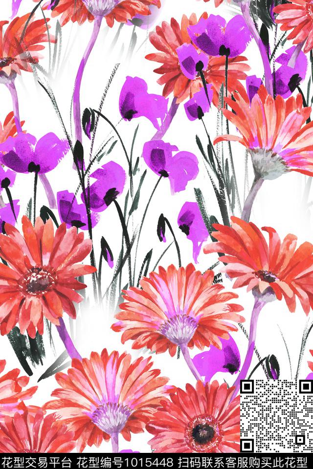 水彩花卉花卉葵花数码印花华亿平台下载（图片编号: 1015448） - 瓦栏（Walan）