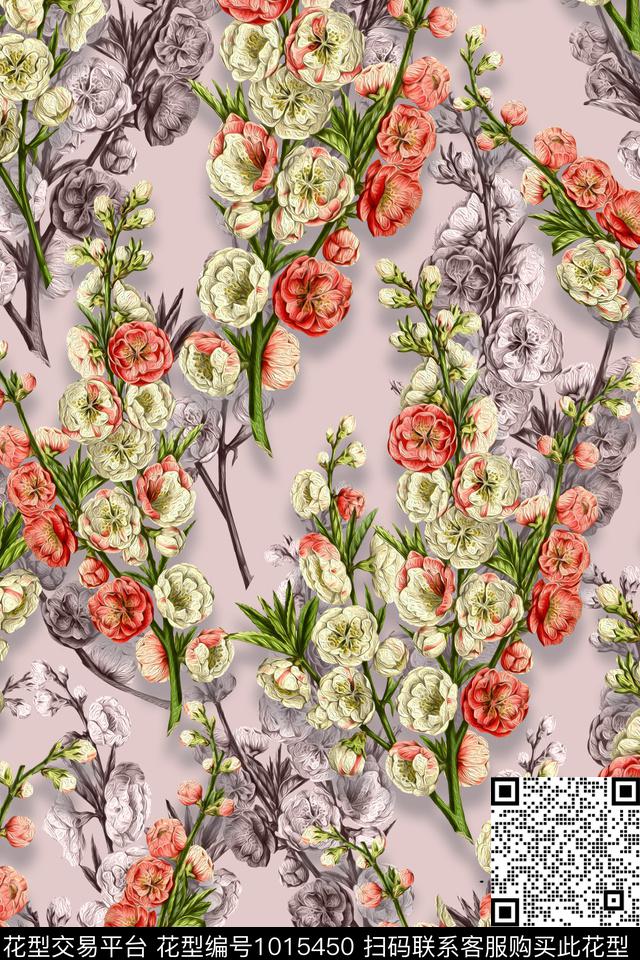 数码华亿平台花卉桃花数码印花华亿平台下载（图片编号: 1015450） - 瓦栏（Walan）