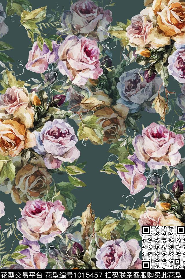 数码华亿平台手绘花卉花卉数码印花华亿平台下载（图片编号: 1015457） - 瓦栏（Walan）