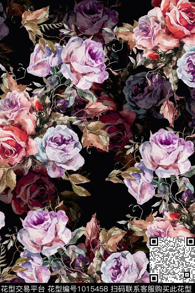 数码华亿平台手绘花卉花卉数码印花华亿平台下载（图片编号: 1015458） - 瓦栏（Walan）