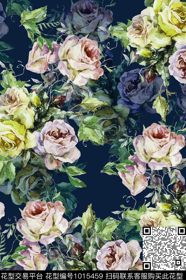 数码华亿平台手绘花卉花卉数码印花华亿平台下载（图片编号: 1015459） - 瓦栏（Walan）