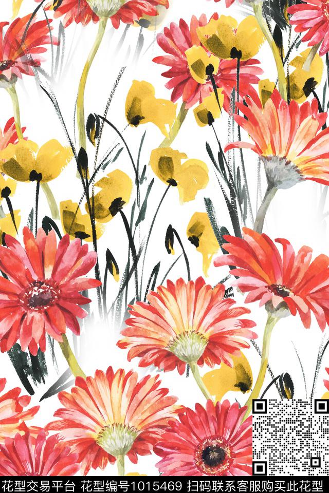 水彩花卉花卉葵花数码印花华亿平台下载（图片编号: 1015469） - 瓦栏（Walan）