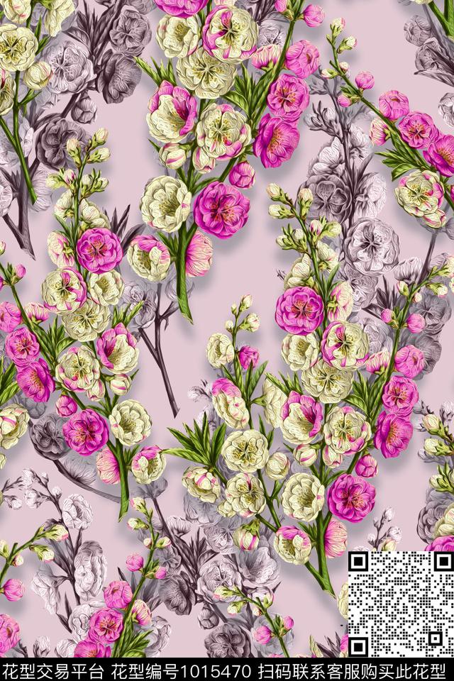 数码华亿平台花卉桃花数码印花华亿平台下载（图片编号: 1015470） - 瓦栏（Walan）
