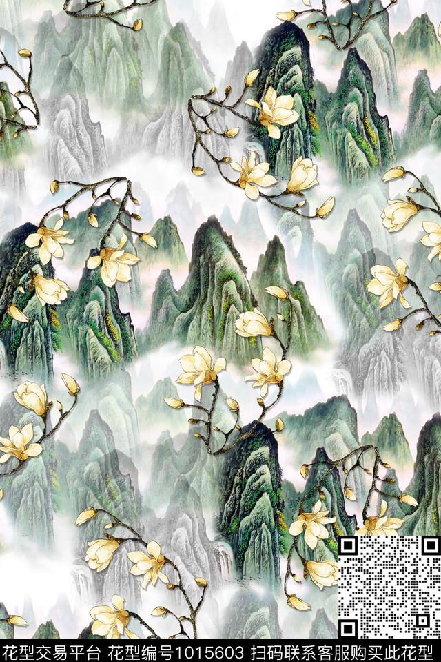 玉兰花女装旗袍数码印花华亿平台下载（图片编号: 1015603） - 瓦栏（Walan）