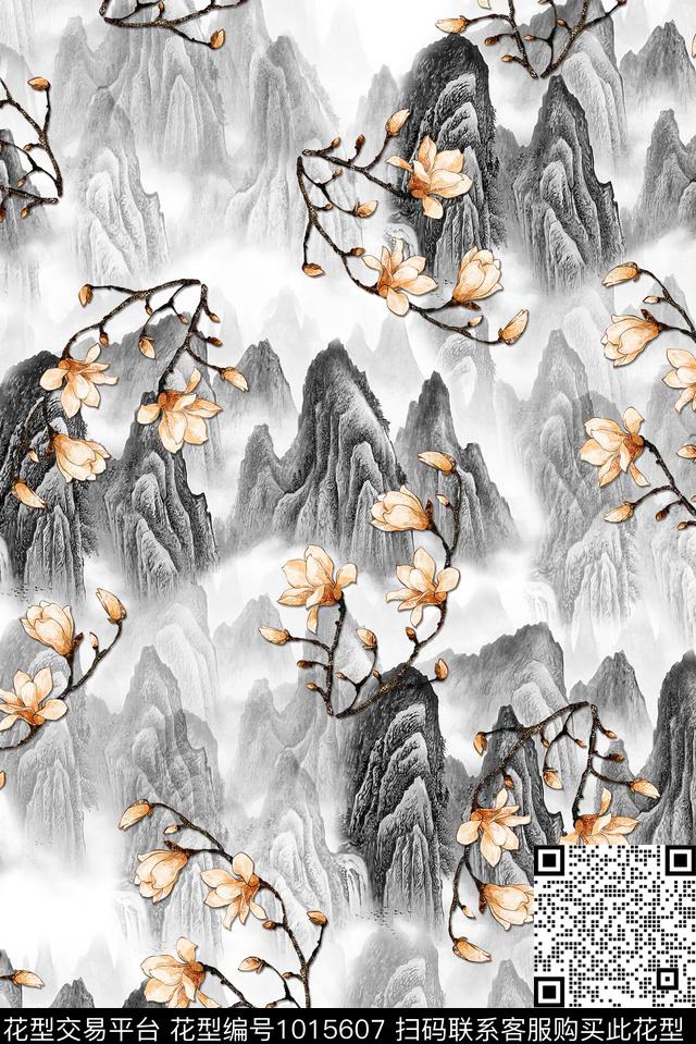 玉兰花女装旗袍数码印花华亿平台下载（图片编号: 1015607） - 瓦栏（Walan）