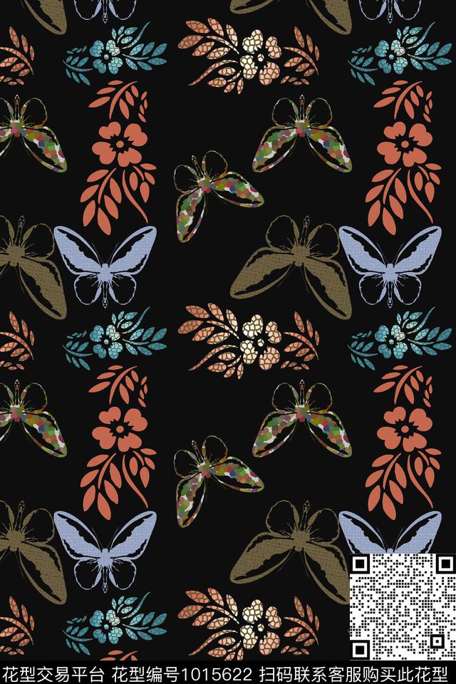 衬衫风格化花卉蝴蝶数码印花华亿平台下载（图片编号: 1015622） - 瓦栏（Walan）