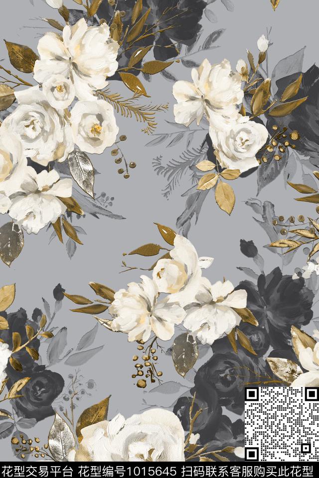 数码华亿平台手绘花卉花卉数码印花华亿平台下载（图片编号: 1015645） - 瓦栏（Walan）