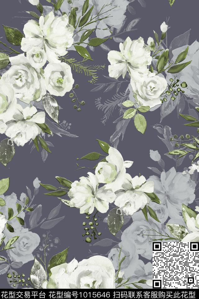 数码华亿平台手绘花卉花卉数码印花华亿平台下载（图片编号: 1015646） - 瓦栏（Walan）