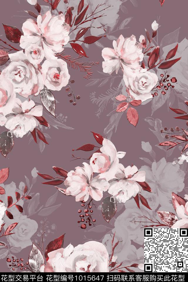 数码华亿平台手绘花卉花卉数码印花华亿平台下载（图片编号: 1015647） - 瓦栏（Walan）