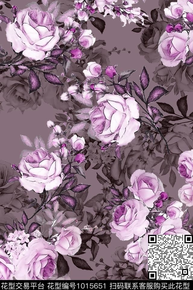 数码华亿平台手绘花卉花卉数码印花华亿平台下载（图片编号: 1015651） - 瓦栏（Walan）