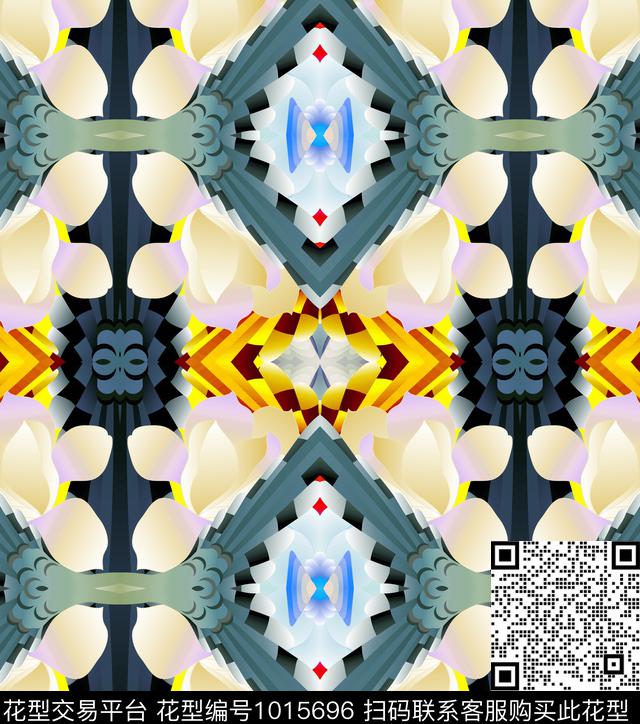 抽象花卉民族风潮牌数码印花华亿平台下载（图片编号: 1015696） - 瓦栏（Walan）