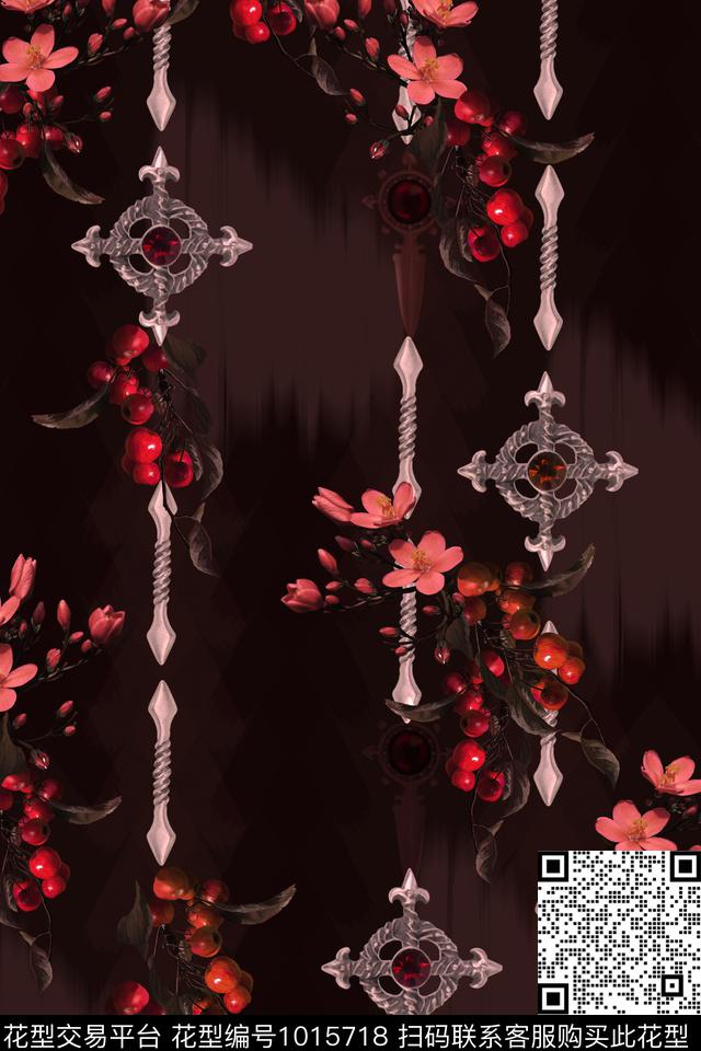 花卉中国风珠宝宝石数码印花华亿平台下载（图片编号: 1015718） - 瓦栏（Walan）