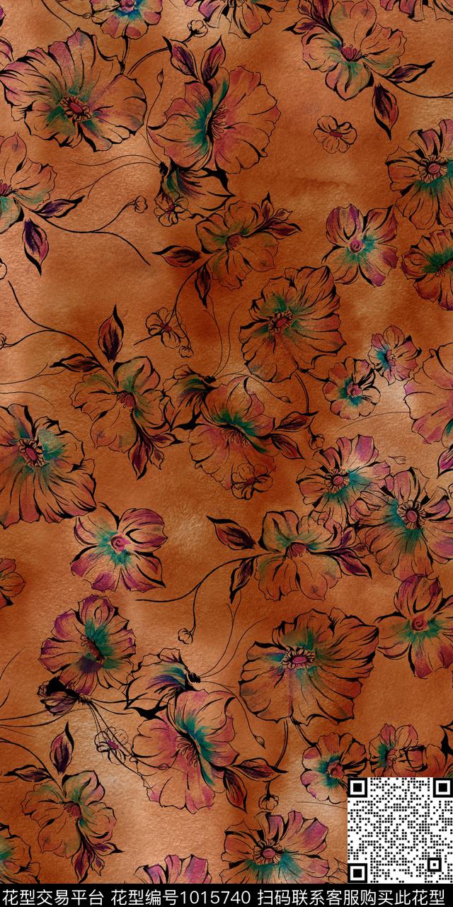 小碎花手绘花卉复古数码印花华亿平台下载（图片编号: 1015740） - 瓦栏（Walan）