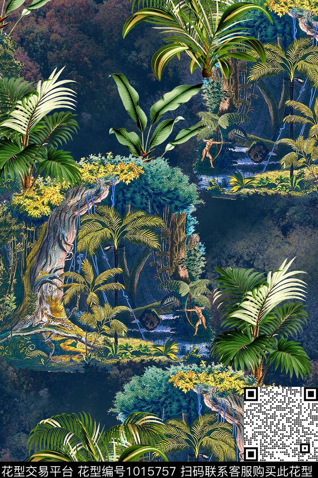 树棕榈树风景景观数码印花华亿平台下载（图片编号: 1015757） - 瓦栏（Walan）
