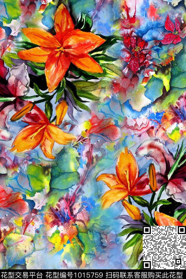 肌理花卉百合数码印花华亿平台下载（图片编号: 1015759） - 瓦栏（Walan）