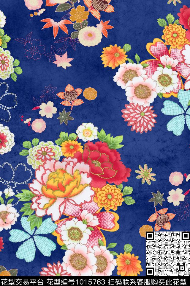 花卉日本中国风数码印花华亿平台下载（图片编号: 1015763） - 瓦栏（Walan）