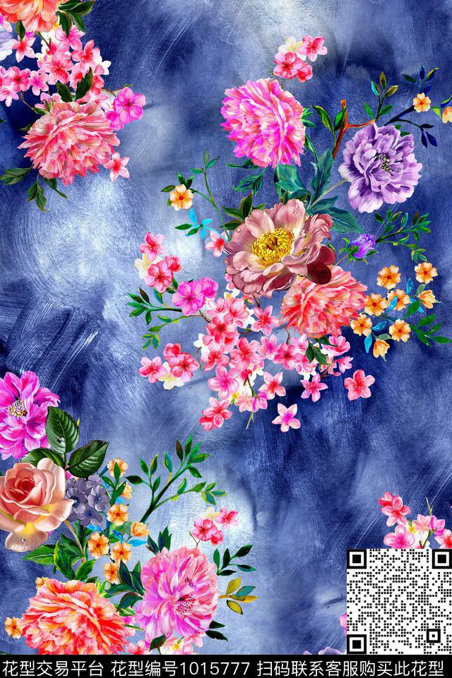 水彩花卉纹理年轻女性数码印花华亿平台下载（图片编号: 1015777） - 瓦栏（Walan）