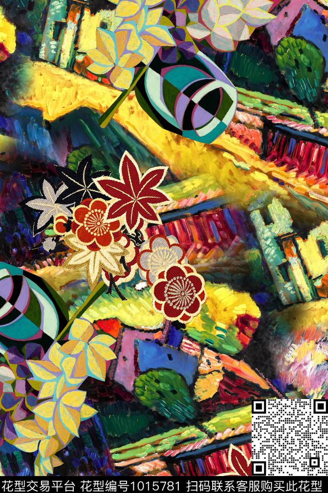 抽象花卉几何数码印花华亿平台下载（图片编号: 1015781） - 瓦栏（Walan）