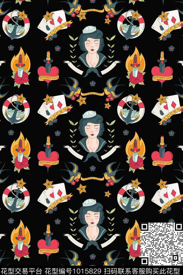 抽象扑克大牌风数码印花华亿平台下载（图片编号: 1015829） - 瓦栏（Walan）