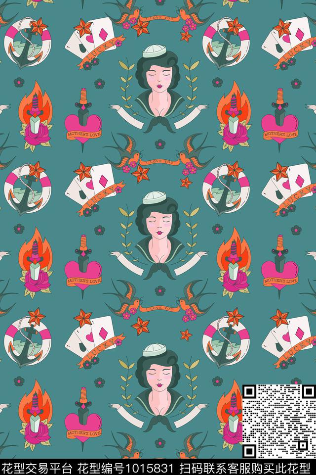 抽象扑克大牌风数码印花华亿平台下载（图片编号: 1015831） - 瓦栏（Walan）