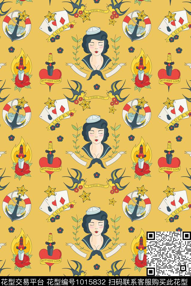 抽象扑克大牌风数码印花华亿平台下载（图片编号: 1015832） - 瓦栏（Walan）