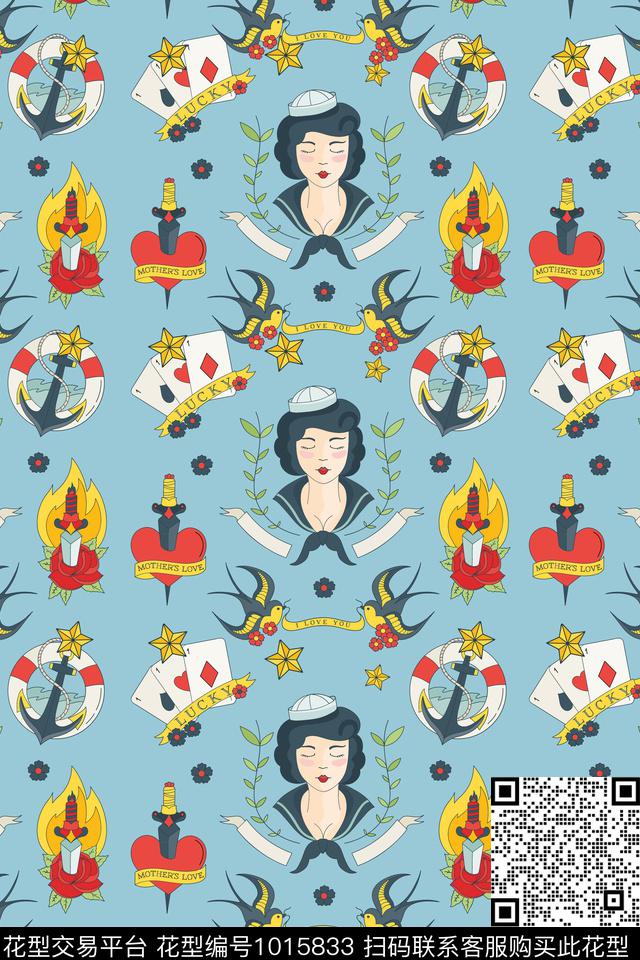 抽象扑克大牌风数码印花华亿平台下载（图片编号: 1015833） - 瓦栏（Walan）