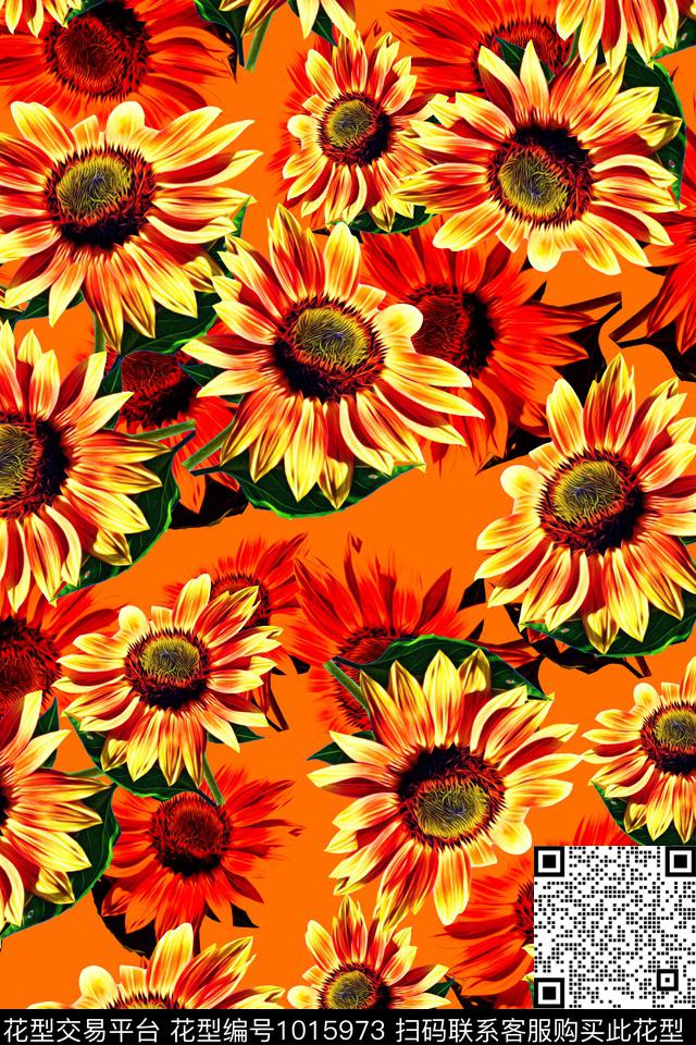 向日葵油画风格时尚写意数码印花华亿平台下载（图片编号: 1015973） - 瓦栏（Walan）