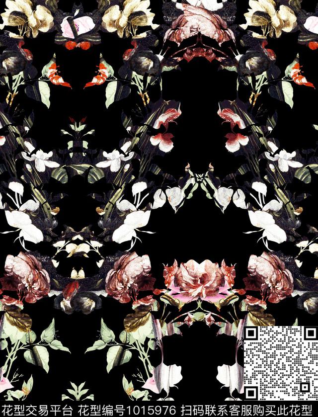 抽象花卉藤蔓花纹数码印花华亿平台下载（图片编号: 1015976） - 瓦栏（Walan）
