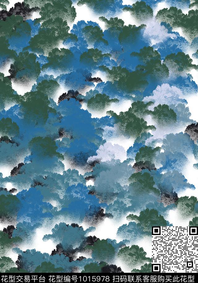 抽象花卉树扇形传统印花华亿平台下载（图片编号: 1015978） - 瓦栏（Walan）