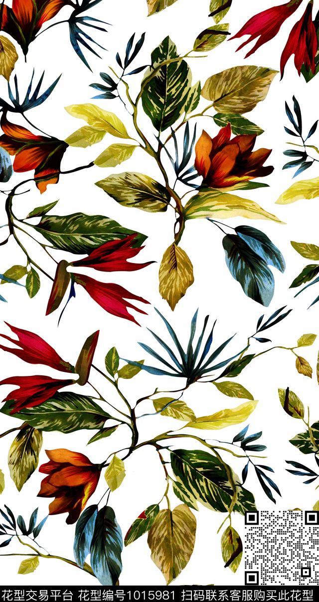 植物棕榈树手绘花卉数码印花华亿平台下载（图片编号: 1015981） - 瓦栏（Walan）