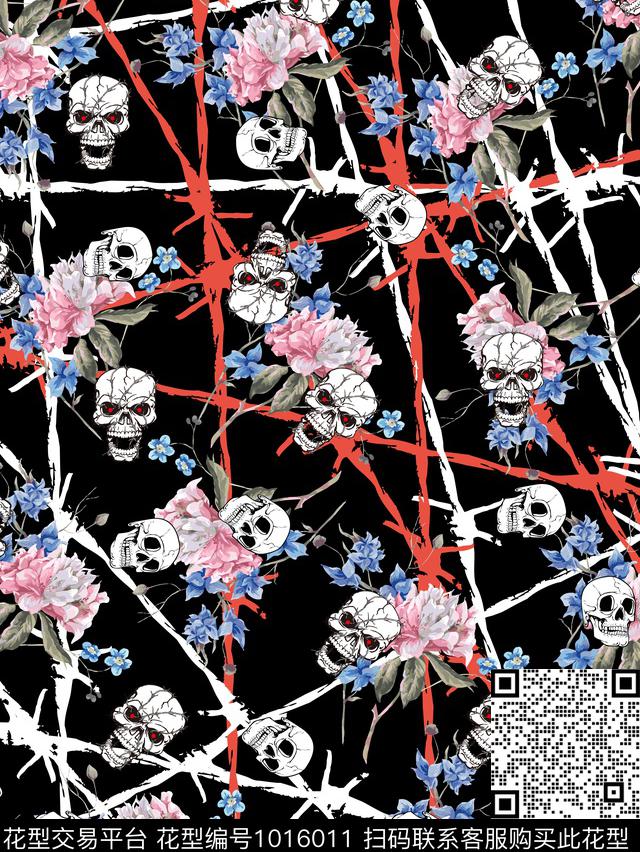 骷髅男装花卉数码印花华亿平台下载（图片编号: 1016011） - 瓦栏（Walan）