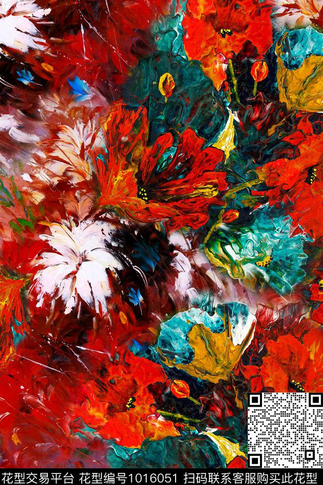 抽象花卉油画华亿平台数码印花华亿平台下载（图片编号: 1016051） - 瓦栏（Walan）