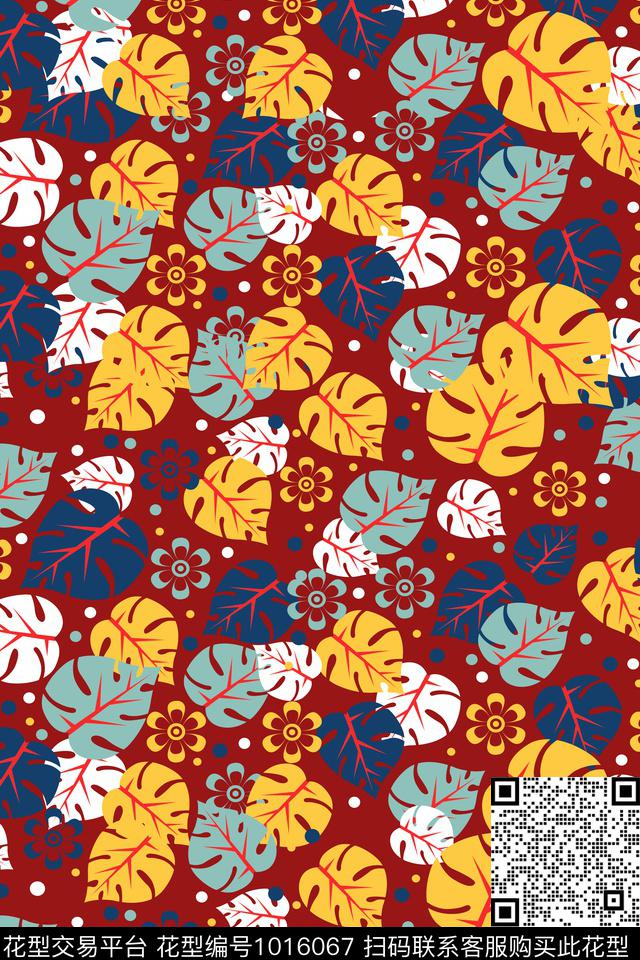 花卉绿植树叶棕榈树数码印花华亿平台下载（图片编号: 1016067） - 瓦栏（Walan）