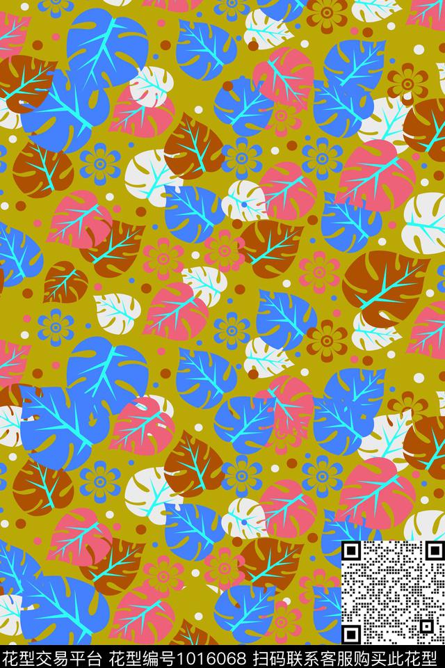 花卉绿植树叶棕榈树数码印花华亿平台下载（图片编号: 1016068） - 瓦栏（Walan）